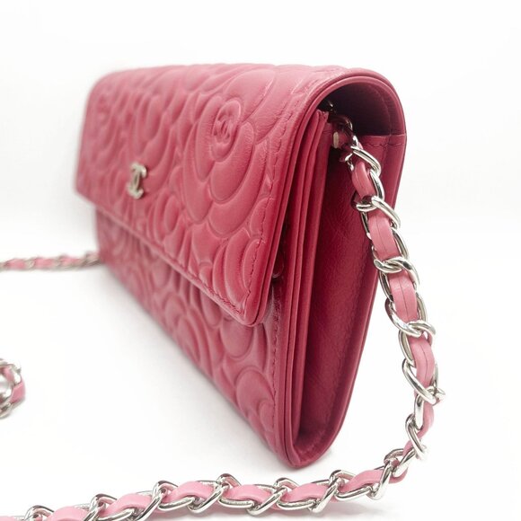 CHANEL CC Camellia Lambskin Quilted Flap Bag Wallet Chain Pink Purse - Picture 5 of 16